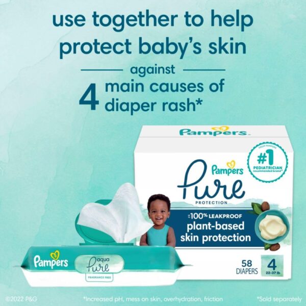 Pampers Baby Wipes Aqua Pure, 99% water-based wipes, Hypoallergenic and Unscented Baby Wipes, 672 Wipes Total (12 Flip-Top Packs) - Image 4