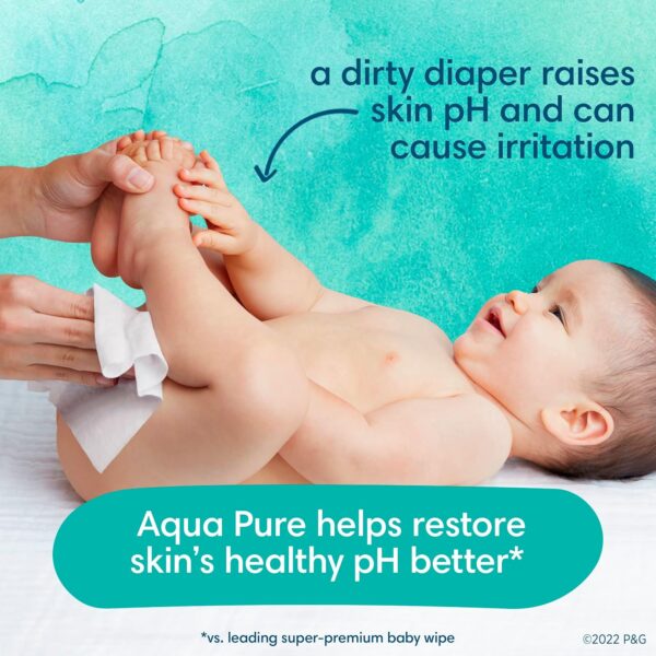 Pampers Baby Wipes Aqua Pure, 99% water-based wipes, Hypoallergenic and Unscented Baby Wipes, 672 Wipes Total (12 Flip-Top Packs) - Image 6