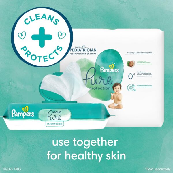 Pampers Baby Wipes Aqua Pure, 99% water-based wipes, Hypoallergenic and Unscented Baby Wipes, 672 Wipes Total (12 Flip-Top Packs) - Image 5