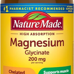 Nature Made Magnesium Glycinate 200 mg per Serving, Magnesium Supplement for Muscle, Heart, Nerve and Bone Support, 60 Magnesium Bisglycinate Capsules, 30 Day Supply